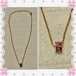 Necklace -apprx 16” gold tone w/circular pendant purple crystals - BOGO offer ⬇️